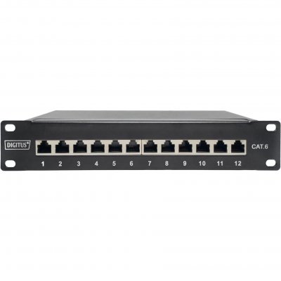 DIGITUS DN-91612S - Tableau de connexions - CAT 6 - RJ-45 X 12 - noir, RAL 9005 - 1U