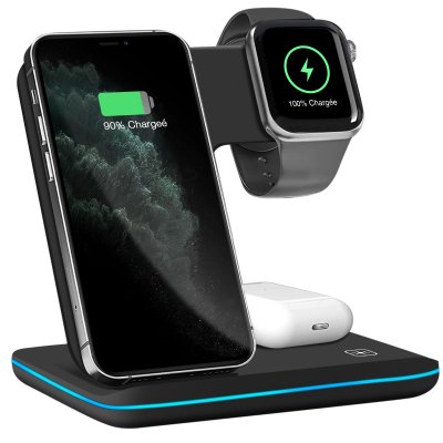 AVIZAR Dock de charge &agrave; induction iphone, apple watch et airpods design vertical noir