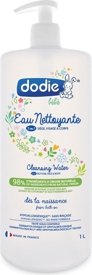 DODIE  B&eacute;b&eacute; Eau Nettoyante 3 en 1 Si&egrave;ge, Visage & Corps 1L