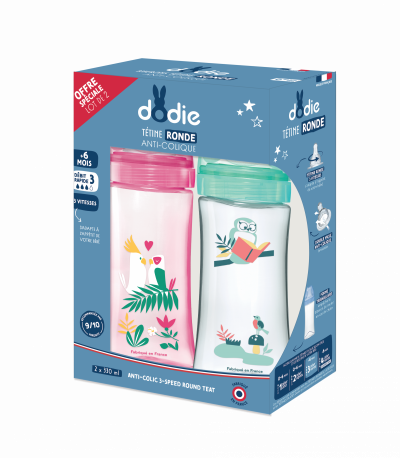 DODIE  Biberons Anti-Colique +6m Rose 2x330ml