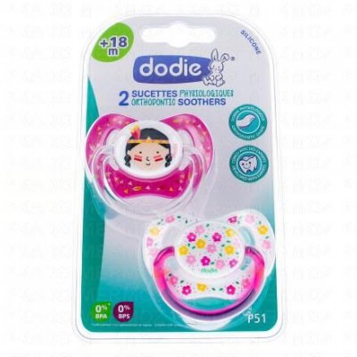 DODIE  Duo Sucettes +18 mois physiologique silicone fille REF P51