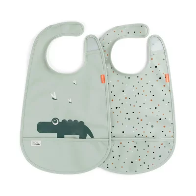 DONE BY DEER  - Bavoir avec velcro Croco, vert (set de 2)