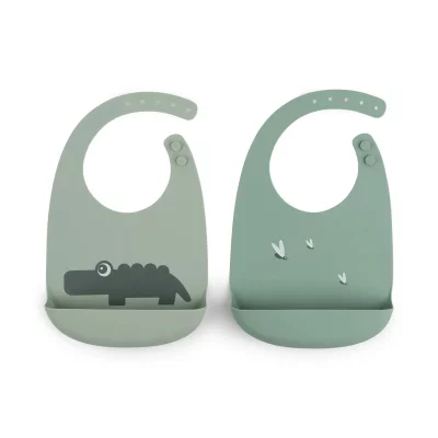 DONE BY DEER  Silicone Bib 2 Pack Croco Clair,Vert 0 Months