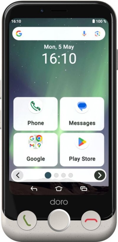 DORO  Aurora A10, 11,4 cm (4.5'), 4 Go, 64 Go, 13 MP, Android 14, Noir, Blanc 380532