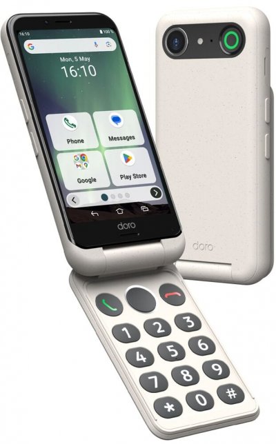 DORO  Aurora A20, 11,4 cm (4.5'), 4 Go, 64 Go, 13 MP, Android 14, Noir, Blanc 380534