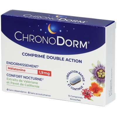 CHRONODORM Double Action M&eacute;latonine 15 comprim&eacute;s bicouches 