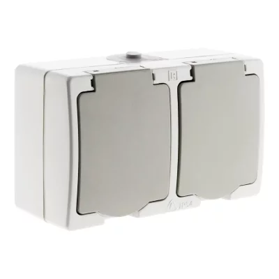 AKYA Double prise 2P+T 16A Gris Clair IP54 - 