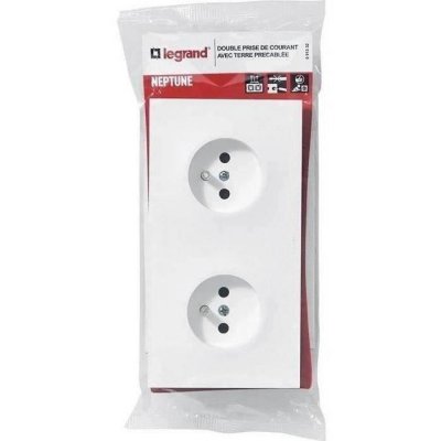 LEGRAND Double prise de courant 2p+t 16a pr&eacute;c&acirc;bl&eacute;e complet neptune - blanc