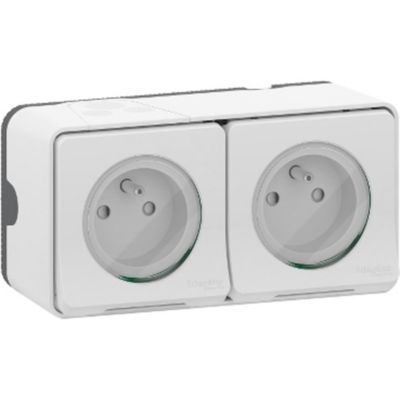 SCHNEIDER ELECTRIC Double prise de courant blanche en saillie &eacute;tanche Mureva