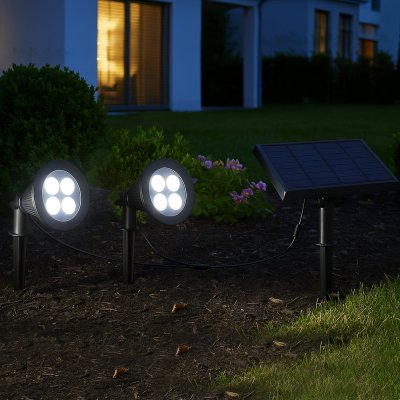 LUMI JARDIN Double spot solaire reli&eacute; FAMILY SPIKY Noir Plastique 100LM