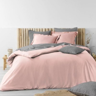 DOUCEUR D INTERIEUR Douceur D'int&eacute;rieur Parure de lit coton lav&eacute; Stonalia rose 240x220 cm