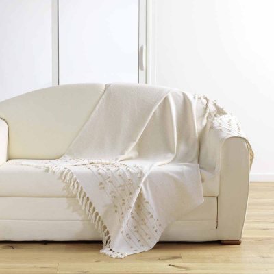 DOUCEUR D INTERIEUR Douceur D'int&eacute;rieur - Plaid &agrave; franges - 125 x 150 cm - Ecru - Ecru