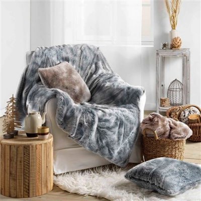 DOUCEUR D INTERIEUR Douceur D'int&eacute;rieur - Plaid imitation fourrure Antartic Gris 180x220