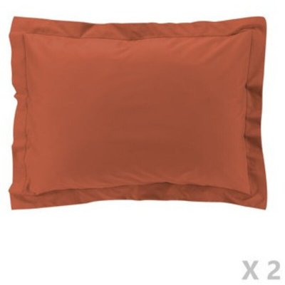 DOUCEUR D INTERIEUR Douceur d'Int&eacute;rieur Taie d'Oreillets Volant Plat, Coton, Terracotta, 50 x 70 cm