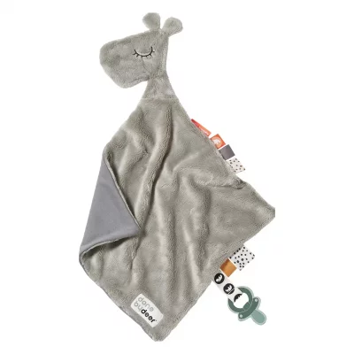DONE BY DEER Doudou plat attache sucette Raffi la girafe gris (30 cm)