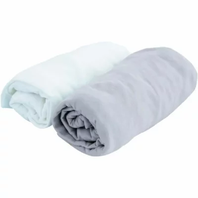 DOMIVA Doux nid lot 2 draps-housses jersey blanc et gris perle 70 x 140 cm