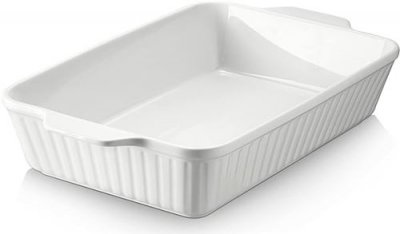 DOWAN  Cocotte 23.6cm x 33cm Plat de cuisson en c&eacute;ramique, Blanc