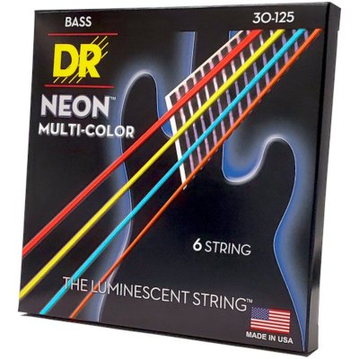 DR STRINGS Dr Nmcb6-30 - Hi-Def Neon - Multi-Color, Jeu Guitare Basse, 6 Cordes Medium 30-125