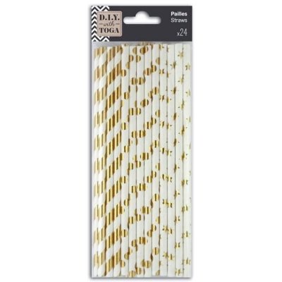 TOGA Draeger by  Lot De 24 Pailles En Carton - Blanc Et Or