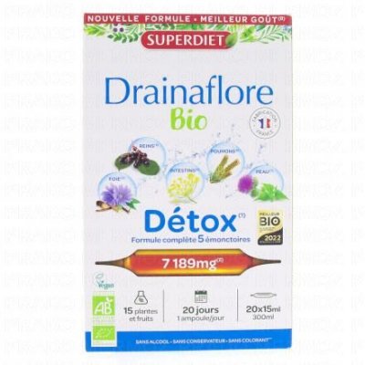 SUPERDIET Drainaflore bio 20 ampoules de Super Diet