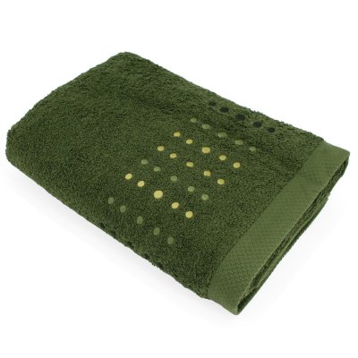 LINNEA Drap De Bain 100x150 Cm 100% Coton 550 G/M2 Pure Points Vert Kaki