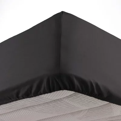 DOUCEUR D INTERIEUR Drap housse 1 personne 90 x 190 cm uni 57 fils lina Charbon