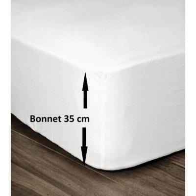 LES TENDANCES Drap Housse 100% Coton 160x200cm - Bonnet 35cm - Blanc - Lovely Home