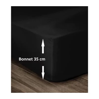 LOVELY HOME Drap Housse 100% Coton 160x200cm - Bonnet 35cm - Noir - 