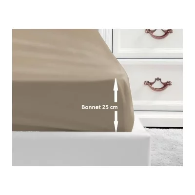 LOVELY HOME Drap Housse 100% coton 180x200x25 cm - Beige - 