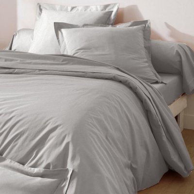 BECQUET Drap-housse 160x200 en percale de coton gris brume
