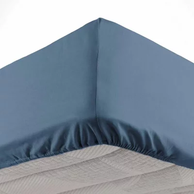 OSCAR DRAP HOUSSE 2 PERSONNES 140 x 190 CM MICROFIBRE UNIE  BLEU NUIT