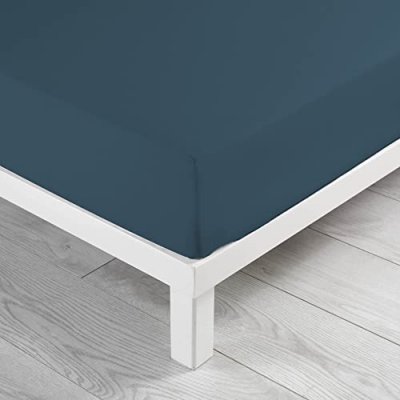 DOUCEUR D INTERIEUR Drap housse 2 personnes 180 x 200 cm uni 57 fils lina Bleu nuit