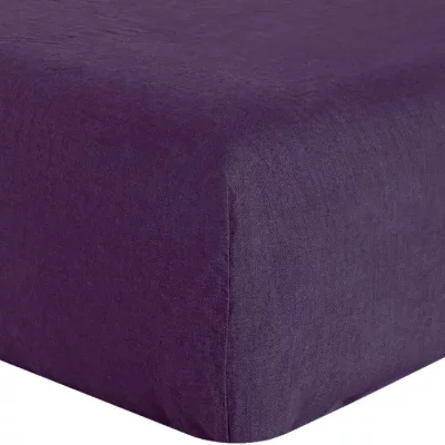 BATON ROUGE Drap Housse 200x200 cm Lin lave Violet hauteur bonnet 40