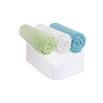 EASY DORT Drap housse 70x160 anis blanc turquoise (lot de 3) + 2 al&egrave;ses