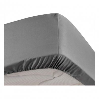 PARIS PRIX Drap housse anthracite 160 x 200 cm en percale bonnet de 30 cm