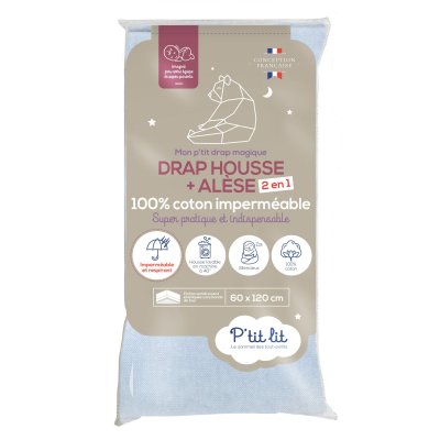 P TIT LIT Drap housse b&eacute;b&eacute; + al&egrave;se 2 en 1 coton imperm&eacute;able gris 60x120 cm