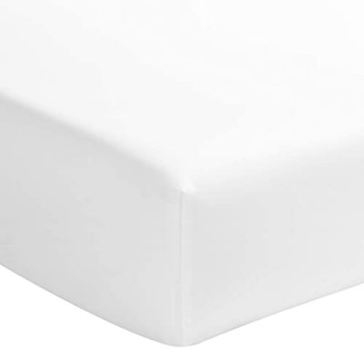 TERRE DE NUIT Drap housse blanc 100% satin de coton bonnet 40 cm 160x200 cm - Blanc