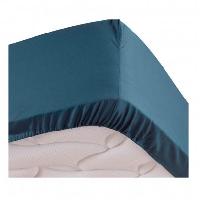 PARIS PRIX Drap housse bleu 90 x 190 cm en percale Bonnet de 30 cm