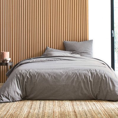 BLANC DES VOSGES Drap housse coton bio et recycl&eacute; Ressources-160 x 200 cm-Anthracite