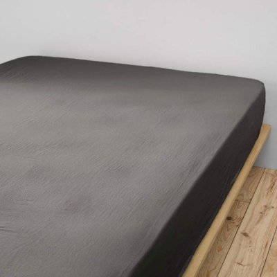 GENERIQUE Drap housse double gaze de coton gris anthracite 160x200 cm