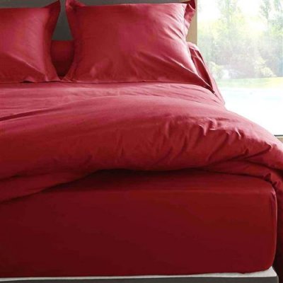 VENT DU SUD Drap housse en percale de coton - manoir - 160 x 200 cm - rubis