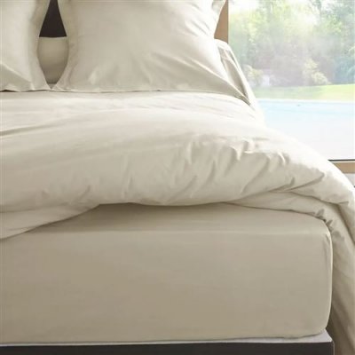 AC DECO Drap Housse Ivoire En Percale De Coton 80 Fils 160 X 200 X 35 Cm