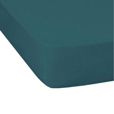 TERRE DE NUIT Drap housse jersey bleu canard bonnet 30 cm 70/80x190/200