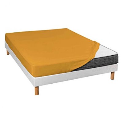 TERRE DE NUIT Drap housse jersey jaune moutarde bonnet 30 cm 70/80x190/200