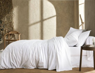 BLANC DES VOSGES Drap housse percale lav&eacute;e Boh&egrave;me  200 x 200 cm Blanc