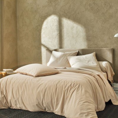 BLANC DES VOSGES Drap housse percale lav&eacute;e Boh&egrave;me  200 x 200 cm Cr&egrave;me