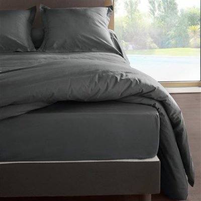 LABELLISM Drap housse percale M&eacute;line 2 LABELISSIM - Gris Ardoise - 140 x 190 cm