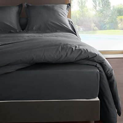 LABELLISM Drap housse percale M&eacute;line 2 LABELISSIM - Gris Ardoise - 180 x 200 cm