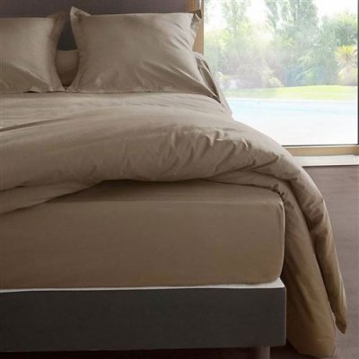 VENT DU SUD Drap housse percale M&eacute;line 2 LABELISSIM - Loutre - 160 x 200 cm