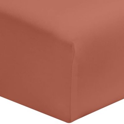 TERRE DE NUIT Drap housse terracotta 100% coton bonnet 40 cm 160x200 cm - Orange